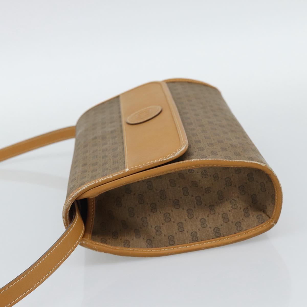 GUCCI Micro GG Shoulder Bag PVC Leather Beige Gold Auth BA14009