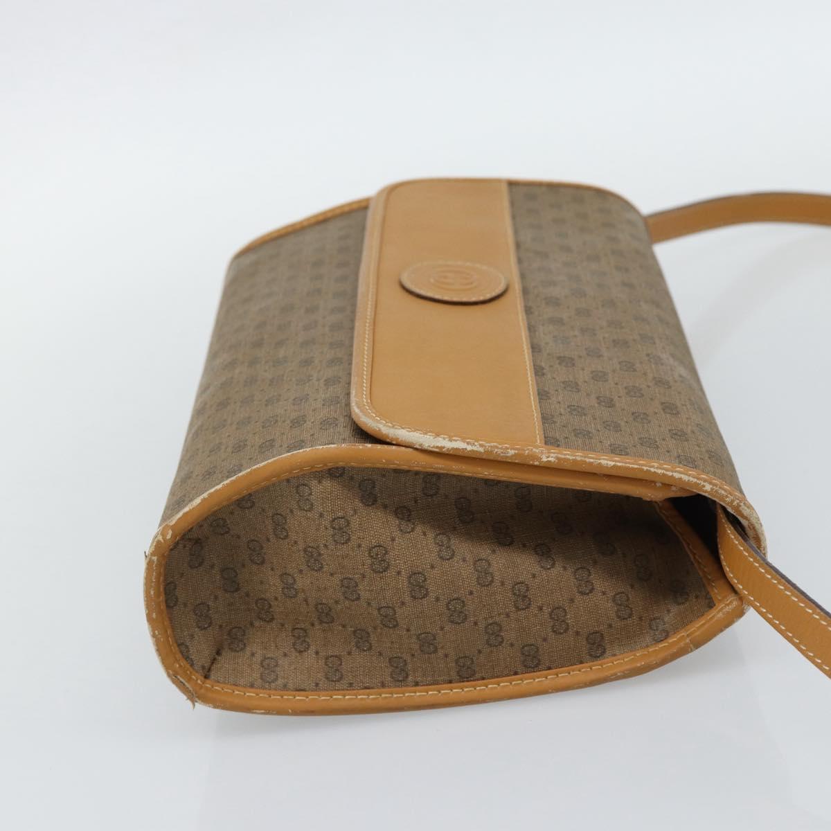 GUCCI Micro GG Shoulder Bag PVC Leather Beige Gold Auth BA14009
