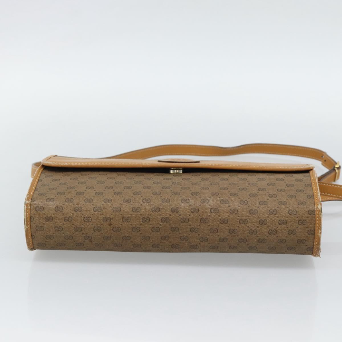 GUCCI Micro GG Shoulder Bag PVC Leather Beige Gold Auth BA14009