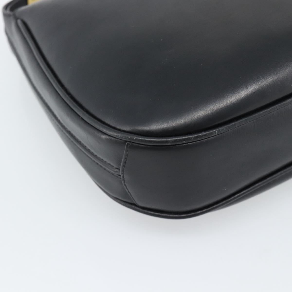 GUCCI Horsebit Shoulder Bag Leather Black Gold Auth BA14011A