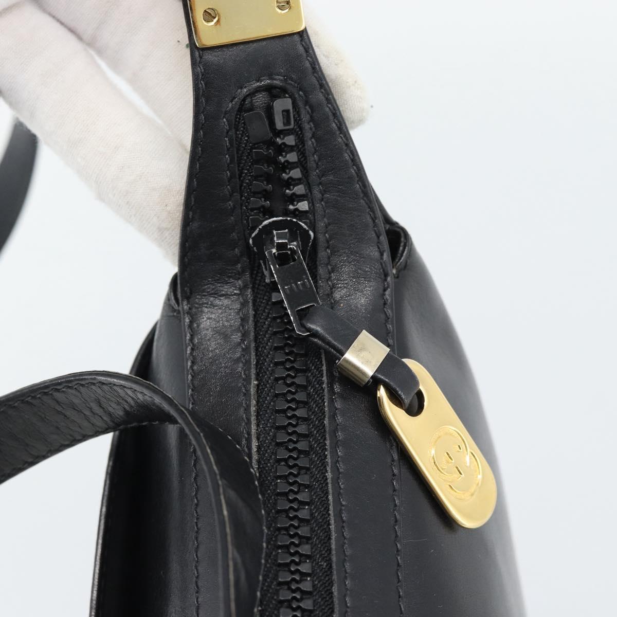 GUCCI Horsebit Shoulder Bag Leather Black Gold Auth BA14011A