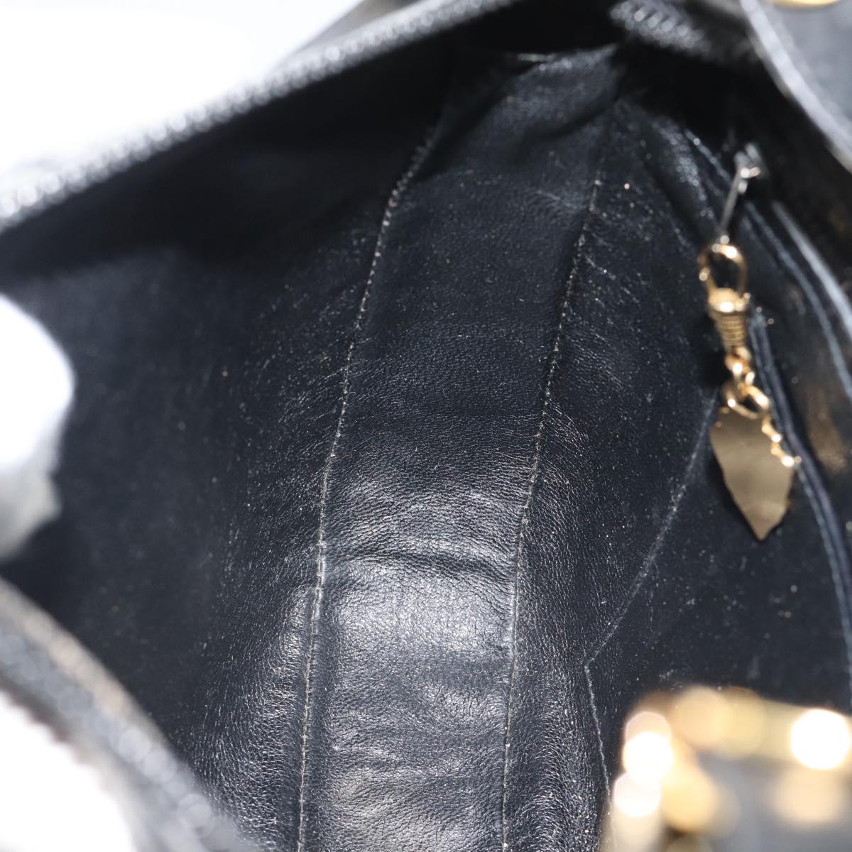 GUCCI Horsebit Shoulder Bag Leather Black Gold Auth BA14011A
