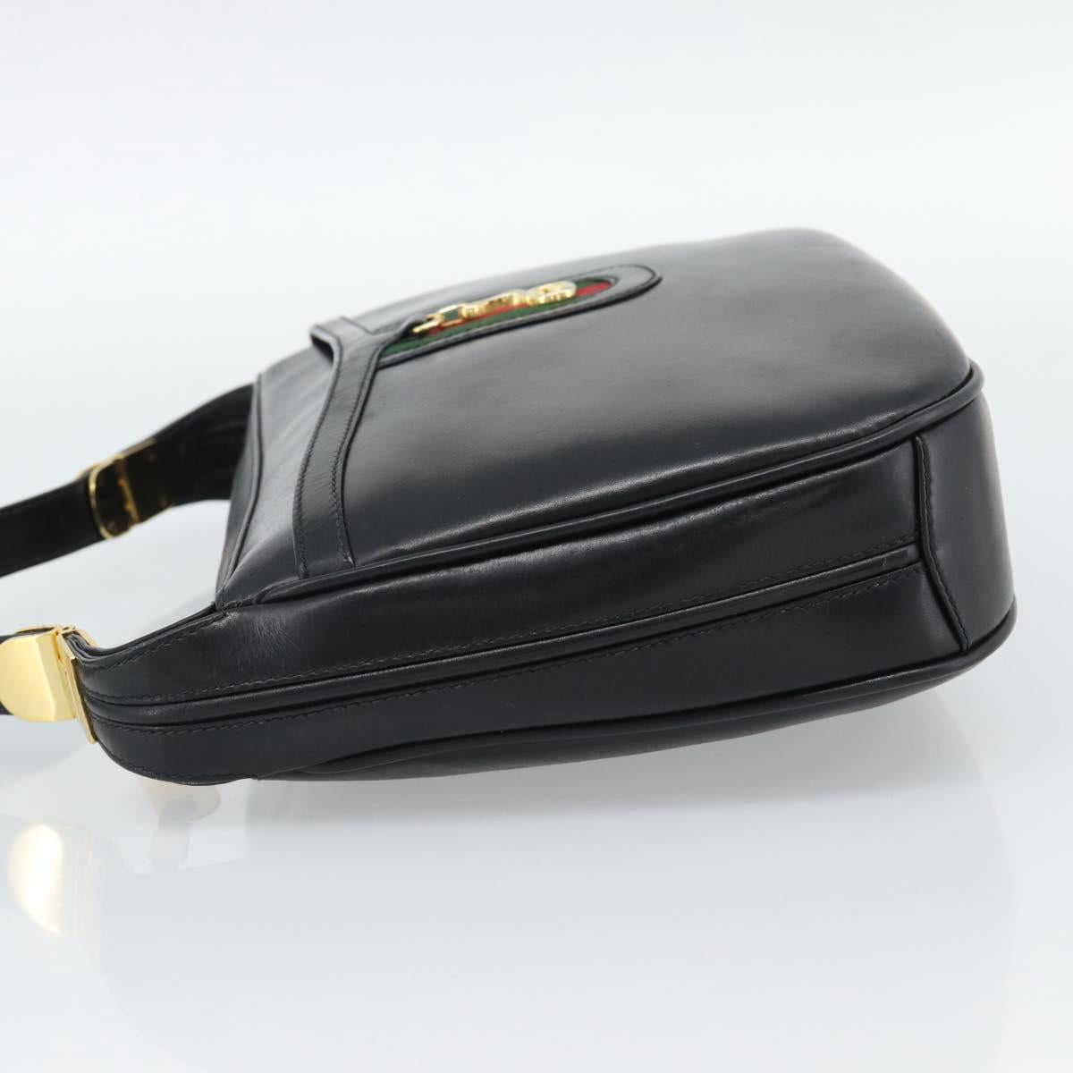 GUCCI Horsebit Shoulder Bag Leather Black Gold Auth BA14011A