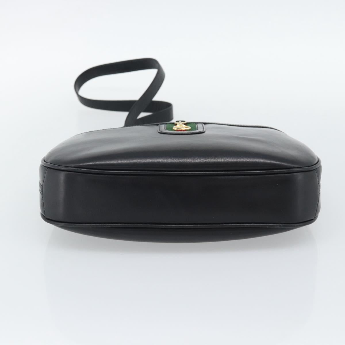 GUCCI Horsebit Shoulder Bag Leather Black Gold Auth BA14011A