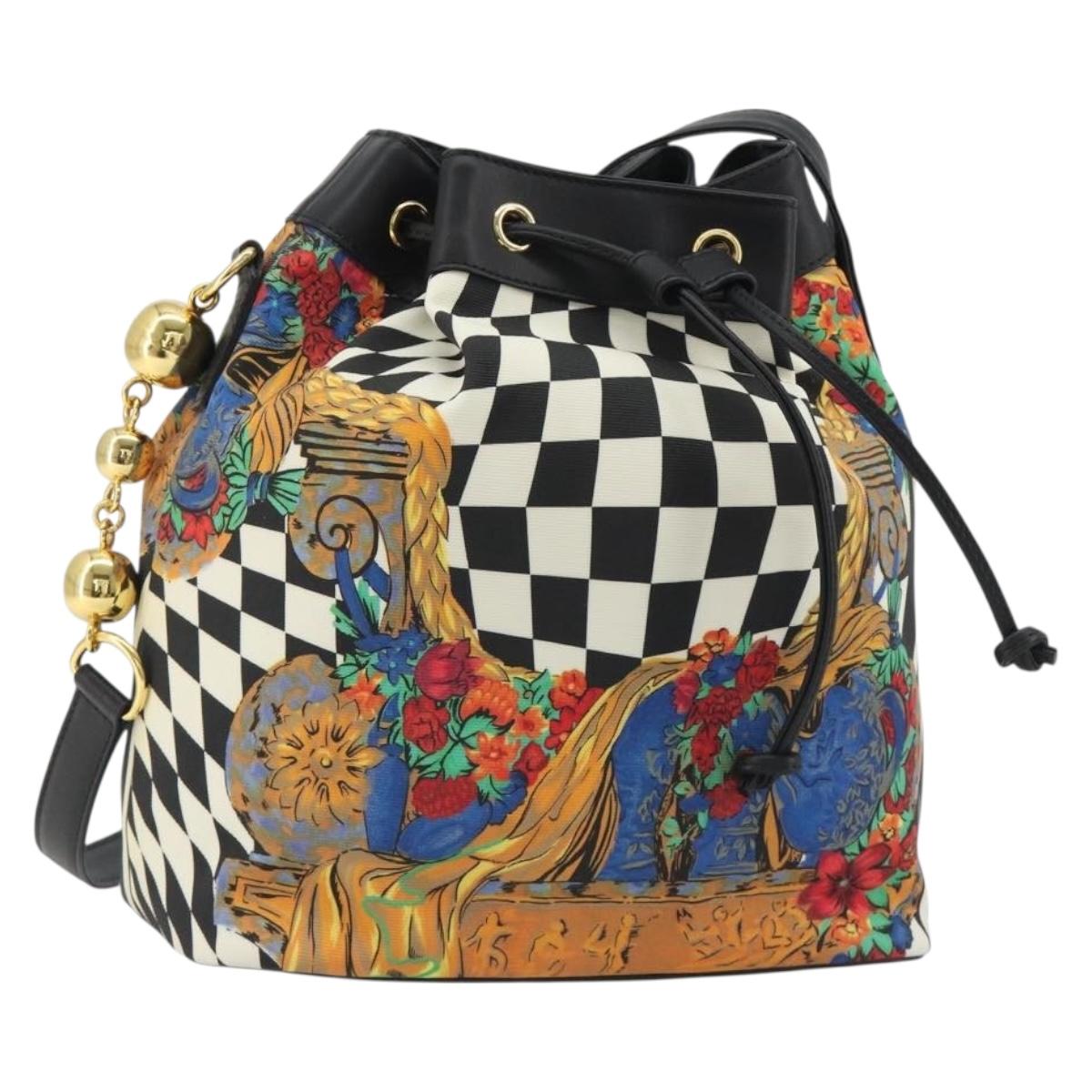 Gianni Versace Bucket Shoulder Bag Leather Black Gold Auth BA14012