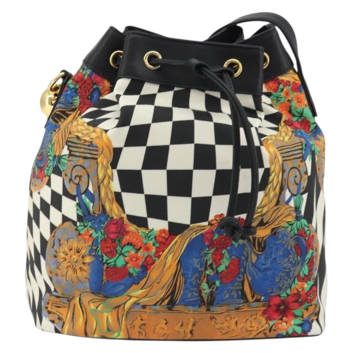 Gianni Versace Bucket Shoulder Bag Leather Black Gold Auth BA14012