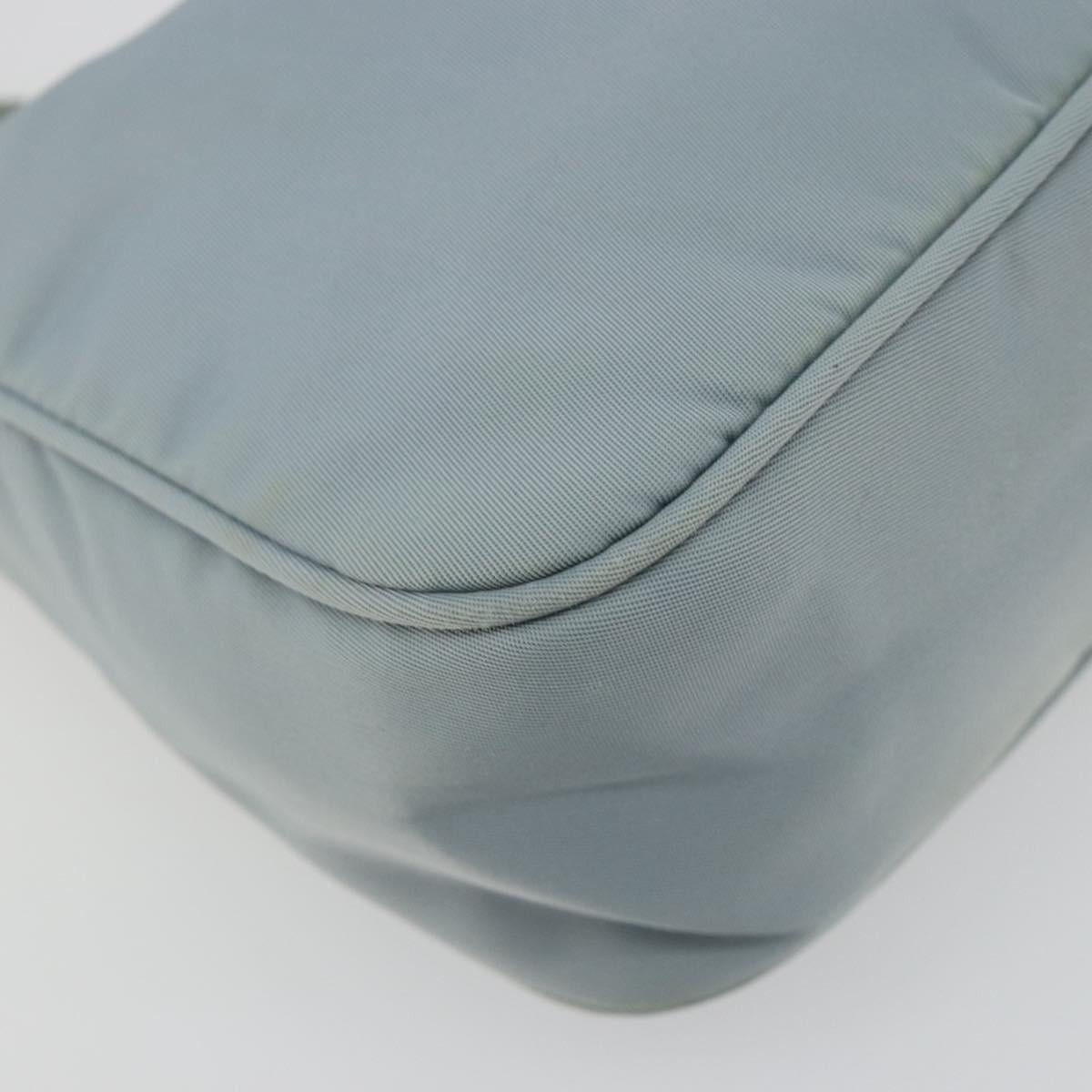 PRADA Hand Pouch Nylon Light Blue Silver Auth BA14013A