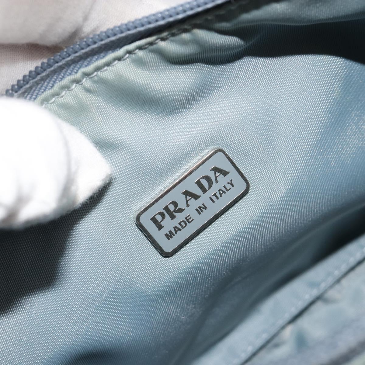 PRADA Hand Pouch Nylon Light Blue Silver Auth BA14013A