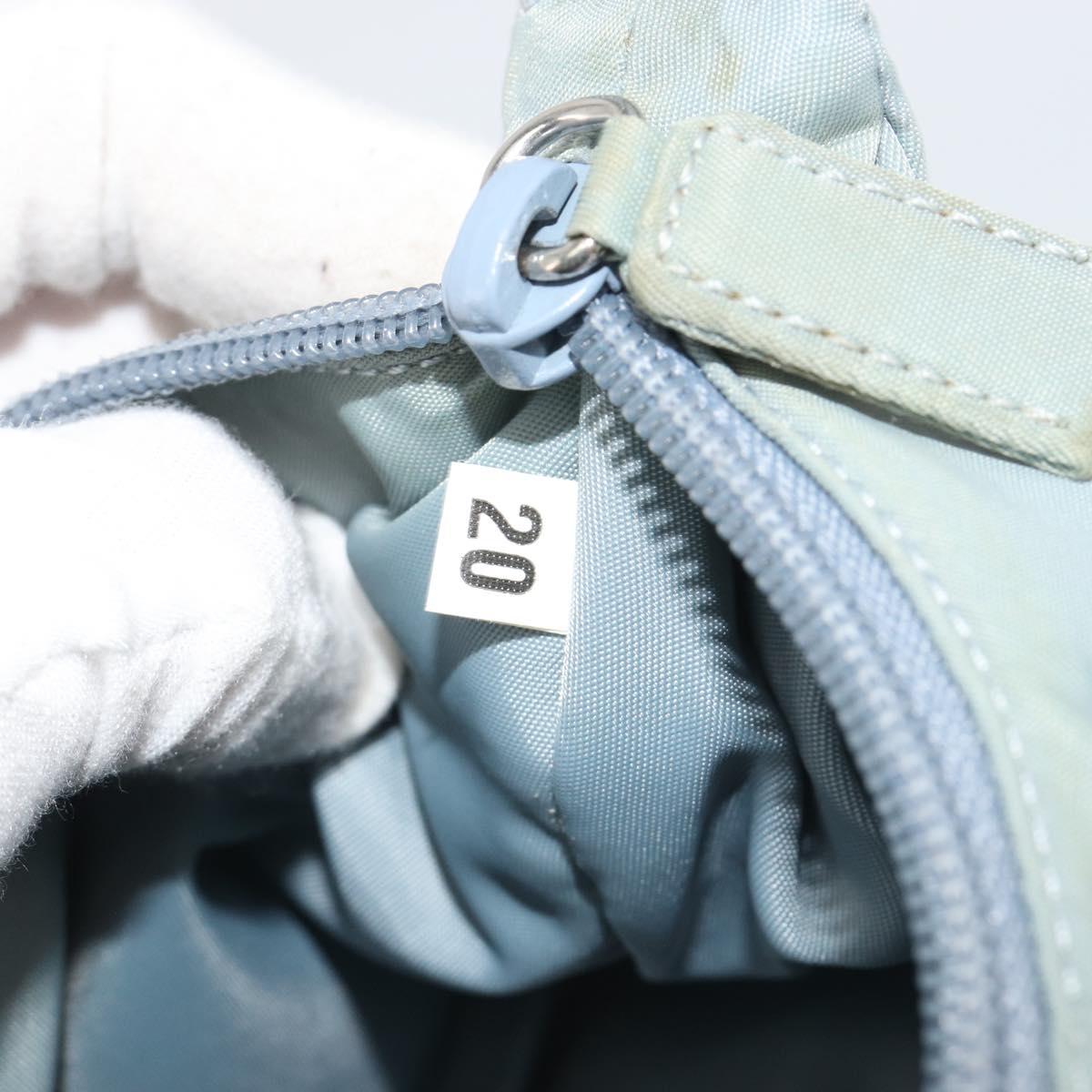 PRADA Hand Pouch Nylon Light Blue Silver Auth BA14013A