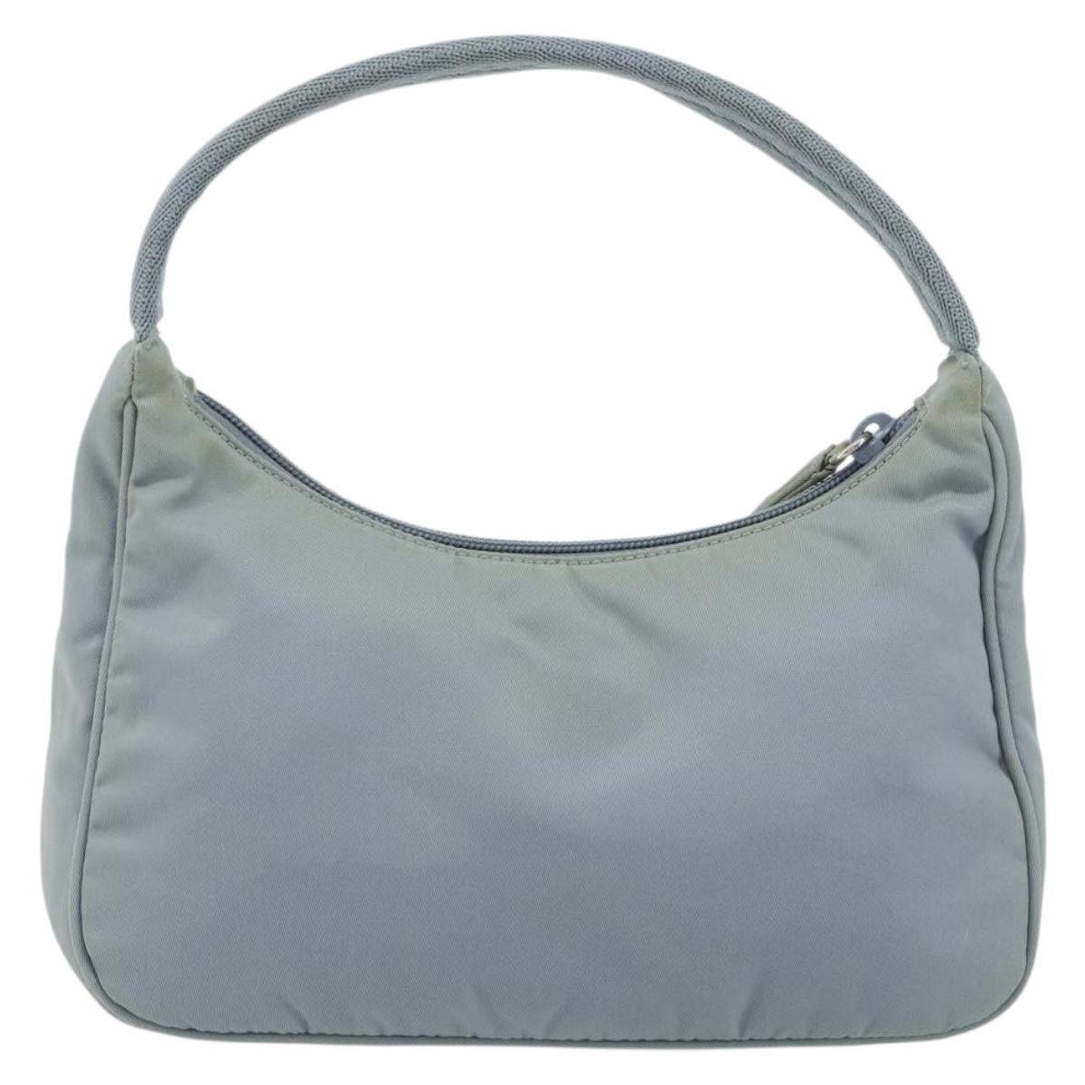 PRADA Hand Pouch Nylon Light Blue Silver Auth BA14013A