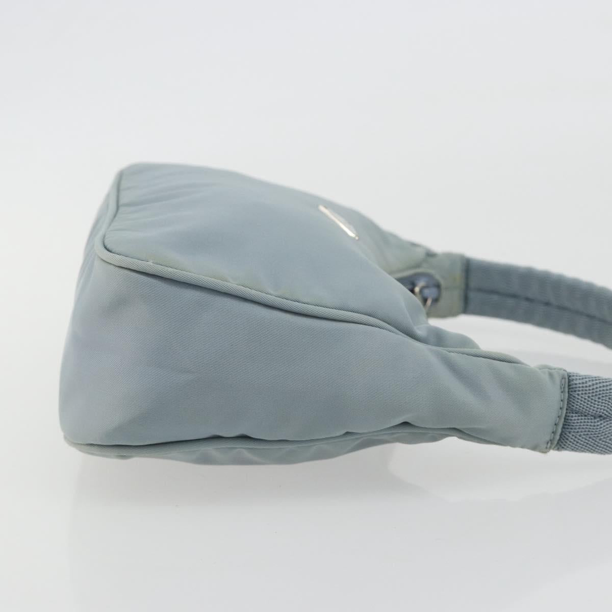PRADA Hand Pouch Nylon Light Blue Silver Auth BA14013A