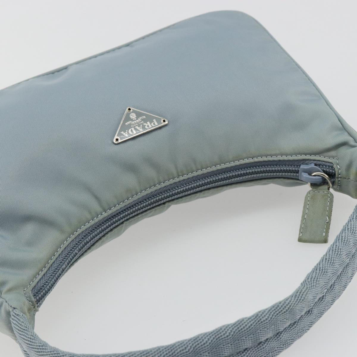 PRADA Hand Pouch Nylon Light Blue Silver Auth BA14013A