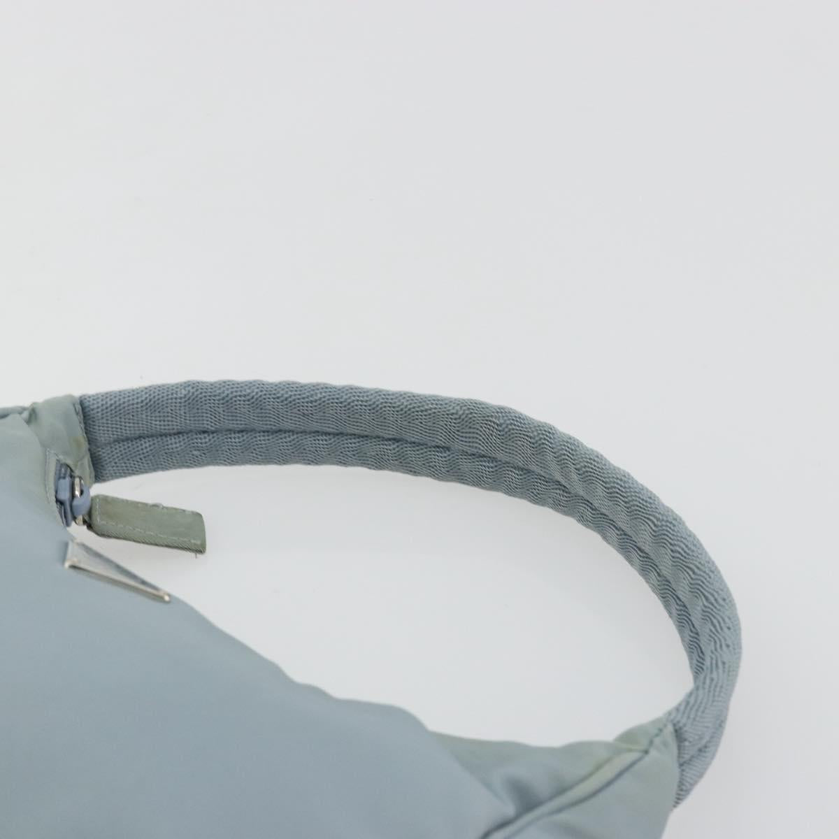 PRADA Hand Pouch Nylon Light Blue Silver Auth BA14013A