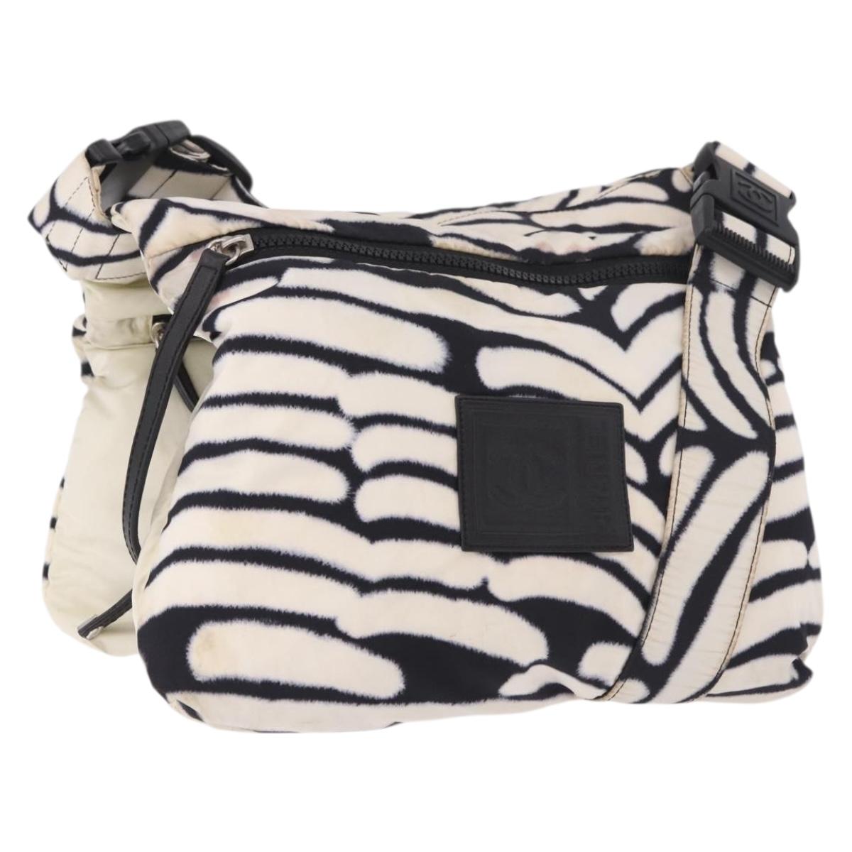 CHANEL Chanel Sports Shoulder Bag Reversible White Zebra CC Auth BA14015