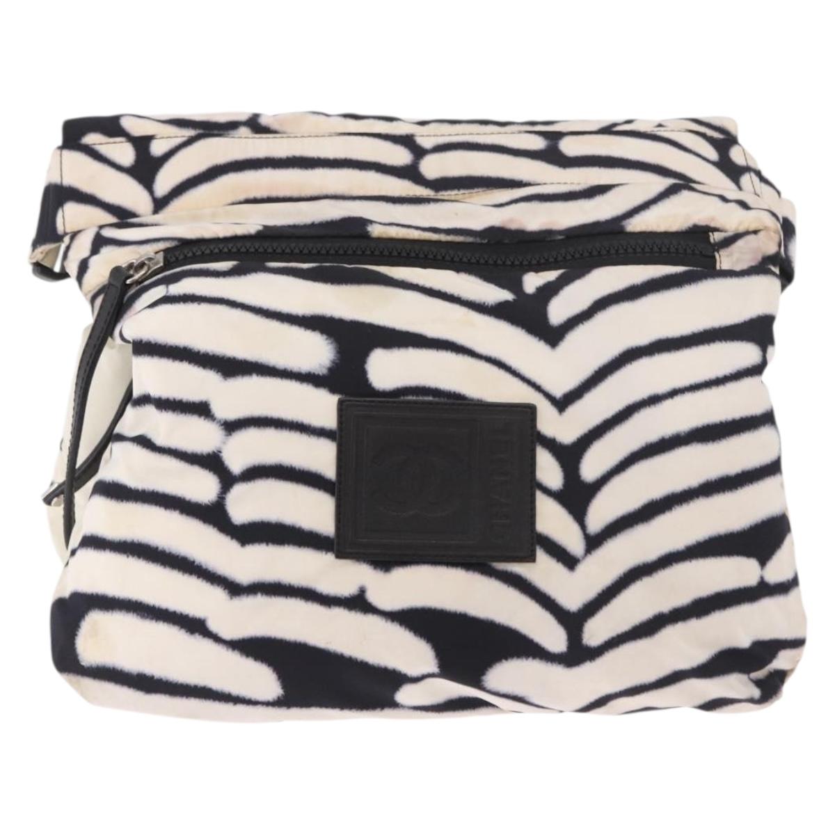 CHANEL Chanel Sports Shoulder Bag Reversible White Zebra CC Auth BA14015