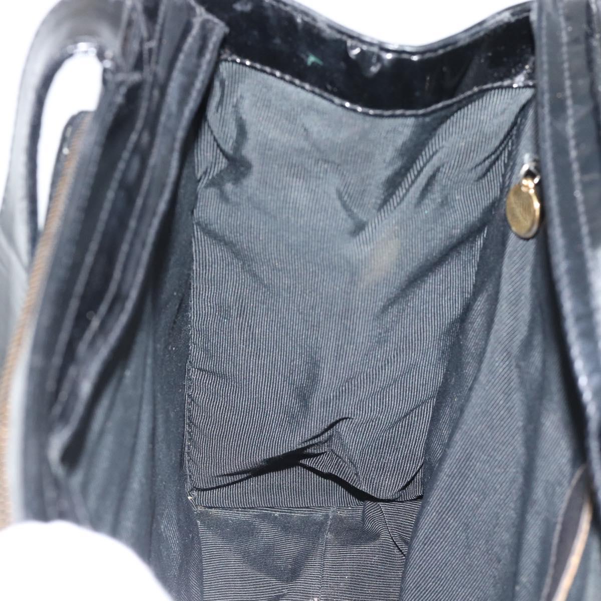 CHANEL Tote Bag Patent Black Gold CC Auth BA14016