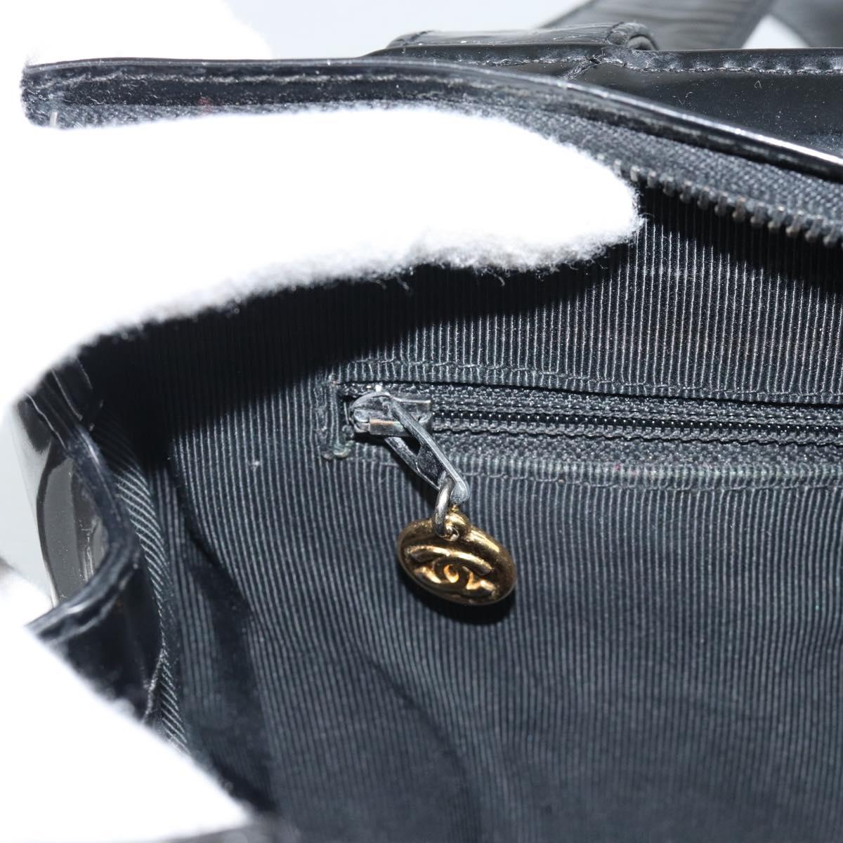 CHANEL Tote Bag Patent Black Gold CC Auth BA14016