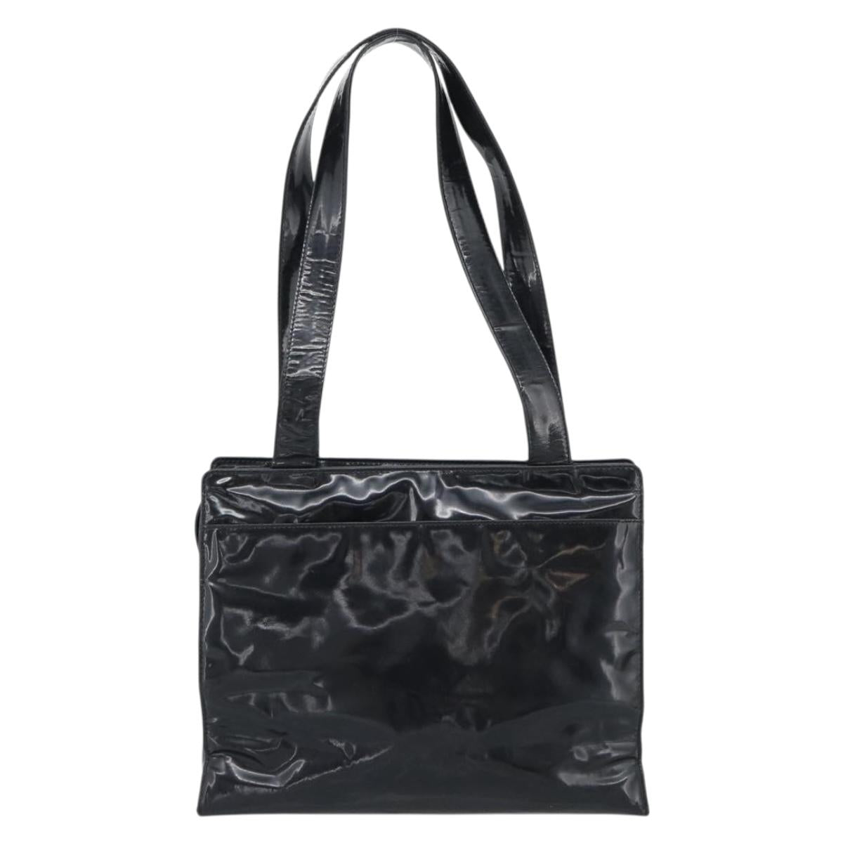 CHANEL Tote Bag Patent Black Gold CC Auth BA14016