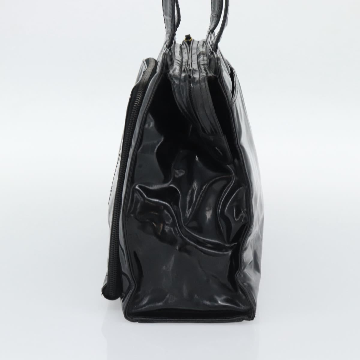 CHANEL Tote Bag Patent Black Gold CC Auth BA14016