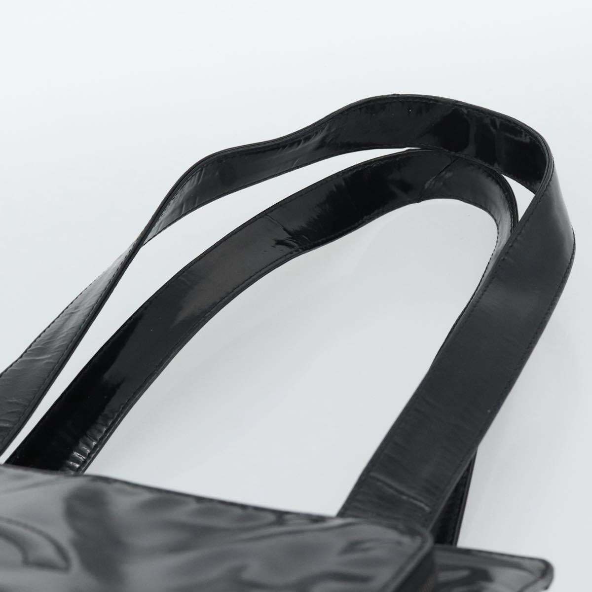 CHANEL Tote Bag Patent Black Gold CC Auth BA14016