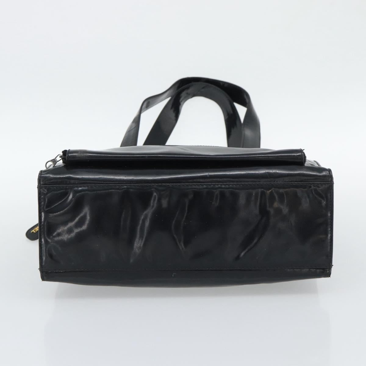 CHANEL Tote Bag Patent Black Gold CC Auth BA14016