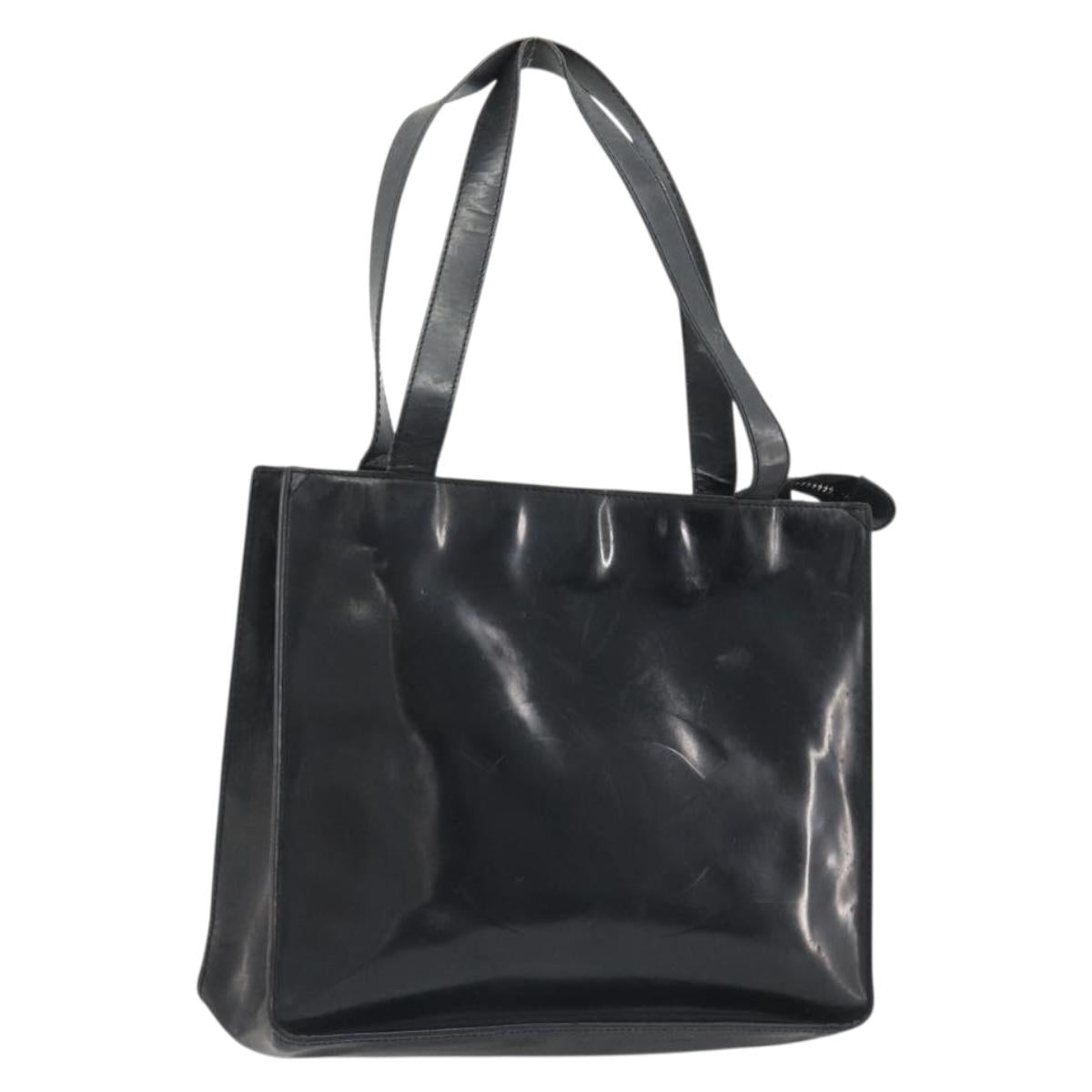 CHANEL Tote Bag Patent Black CC Auth BA14017
