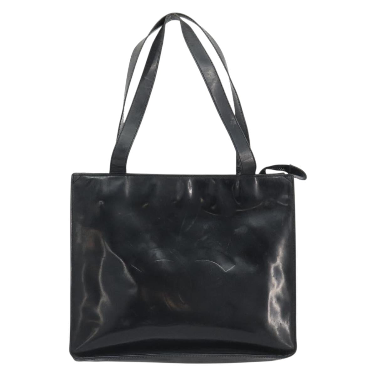 CHANEL Tote Bag Patent Black CC Auth BA14017