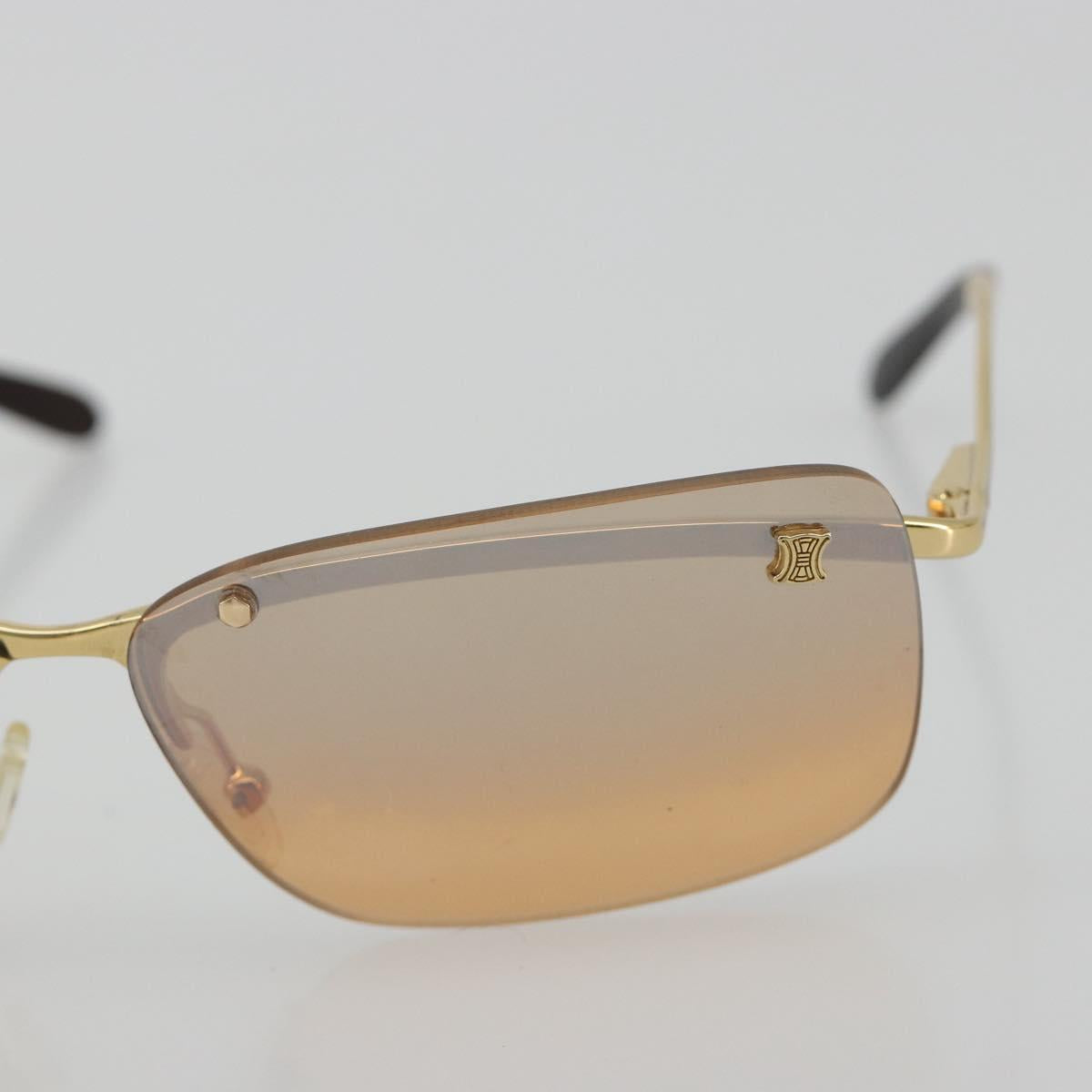 CELINE C Macadam Rimless Sunglasses Metal Brown Gold Auth BA14022V