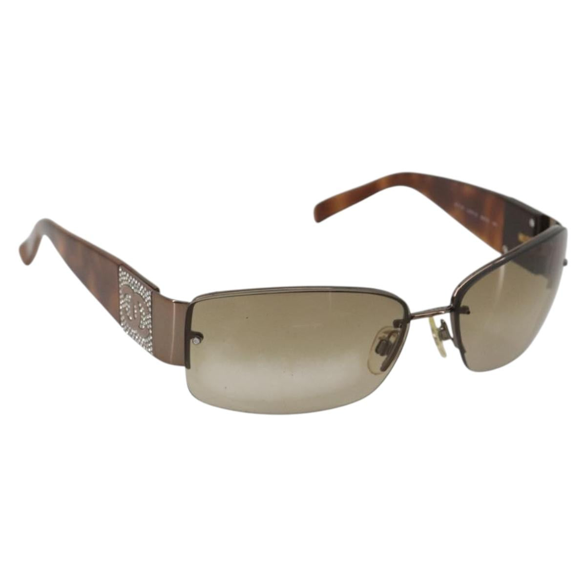 CHANEL Sunglasses Plastic Brown Silver CC Auth BA14023