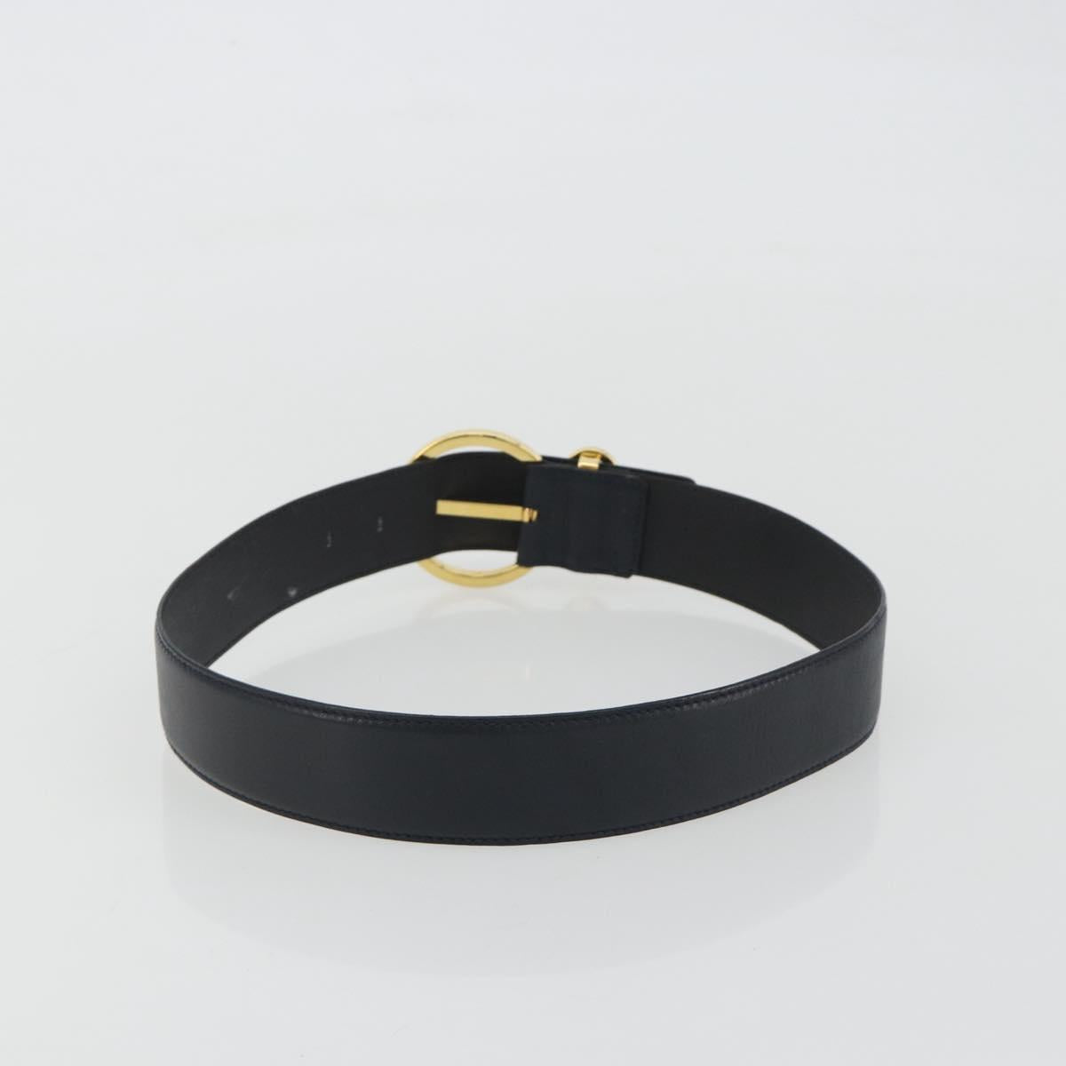 Salvatore Ferragamo Double Gancini Belt Leather Navy Gold Auth BA14028