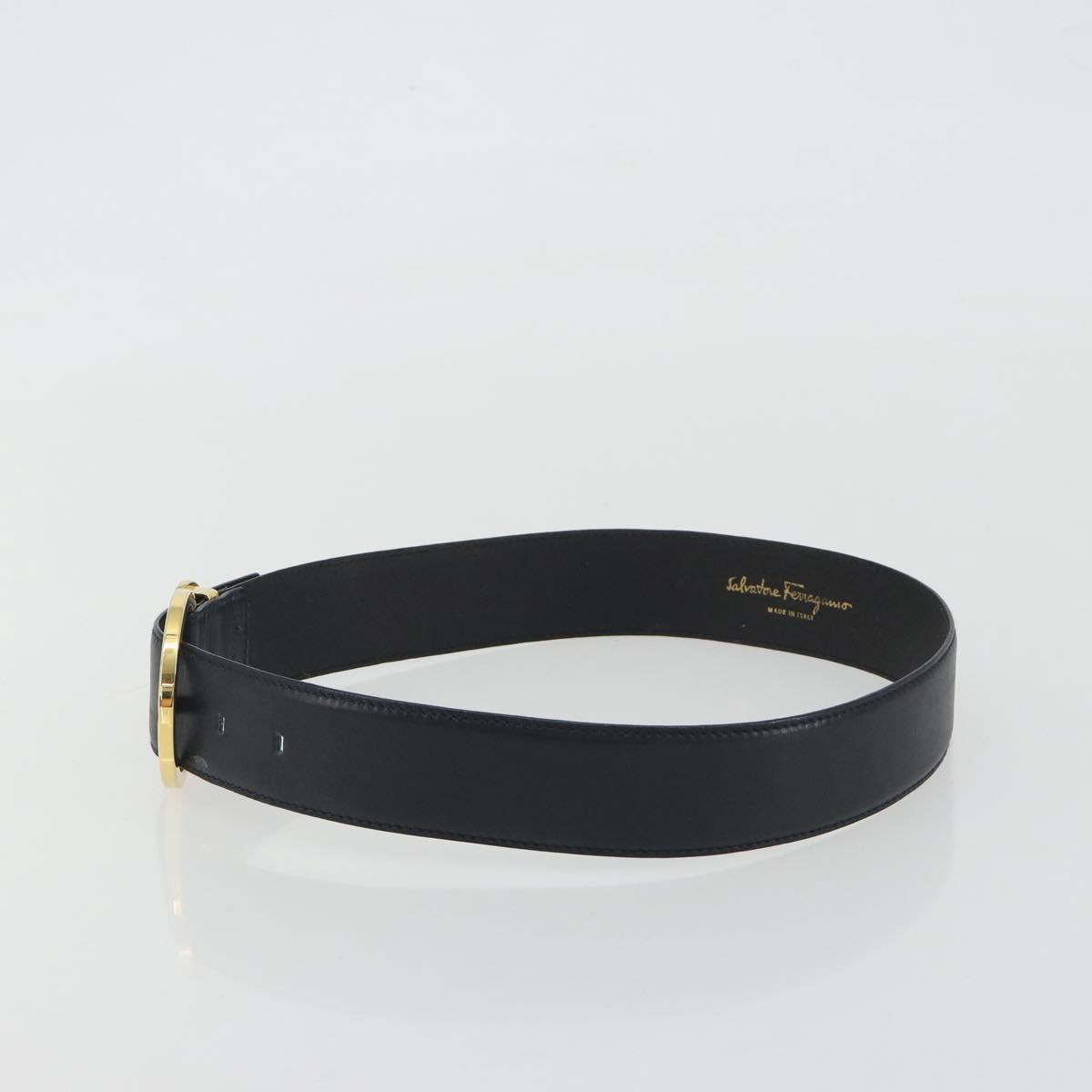 Salvatore Ferragamo Double Gancini Belt Leather Navy Gold Auth BA14028