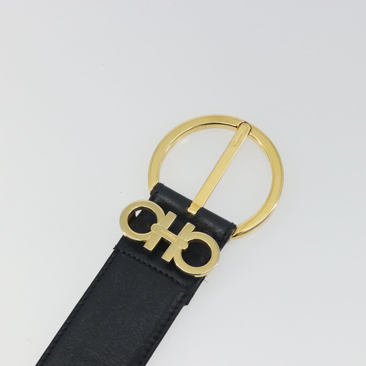 Salvatore Ferragamo Double Gancini Belt Leather Navy Gold Auth BA14028