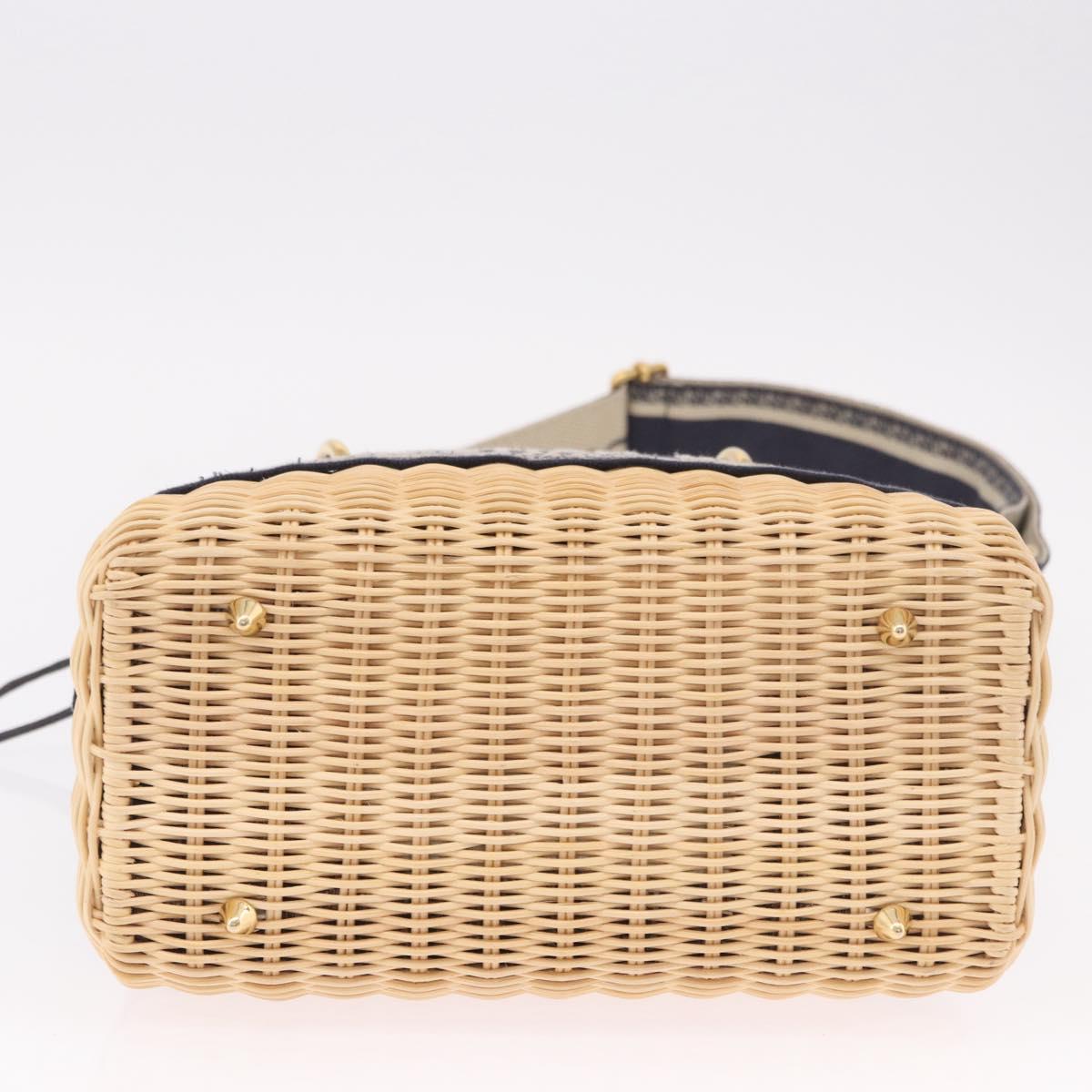 Christian Dior Oblique Jacquard Lady Dior Medium Rattan Navy Auth BA14029SAM