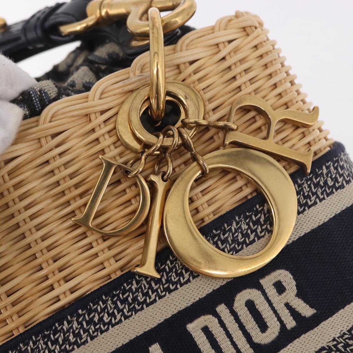 Christian Dior Oblique Jacquard Lady Dior Medium Rattan Navy Auth BA14029SAM