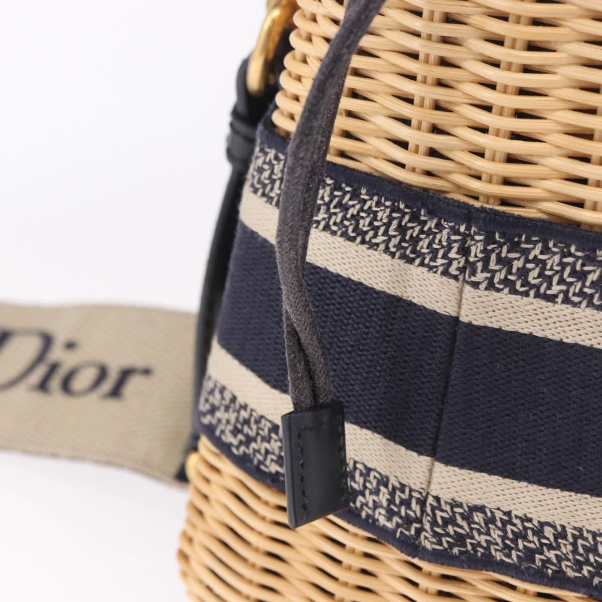Christian Dior Oblique Jacquard Lady Dior Medium Rattan Navy Auth BA14029SAM