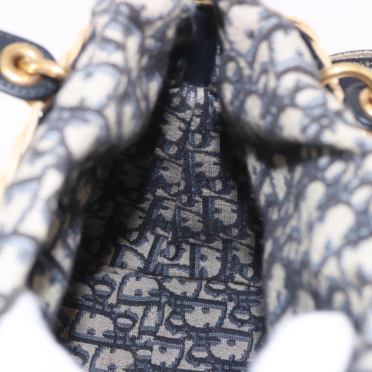 Christian Dior Oblique Jacquard Lady Dior Medium Rattan Navy Auth BA14029SAM