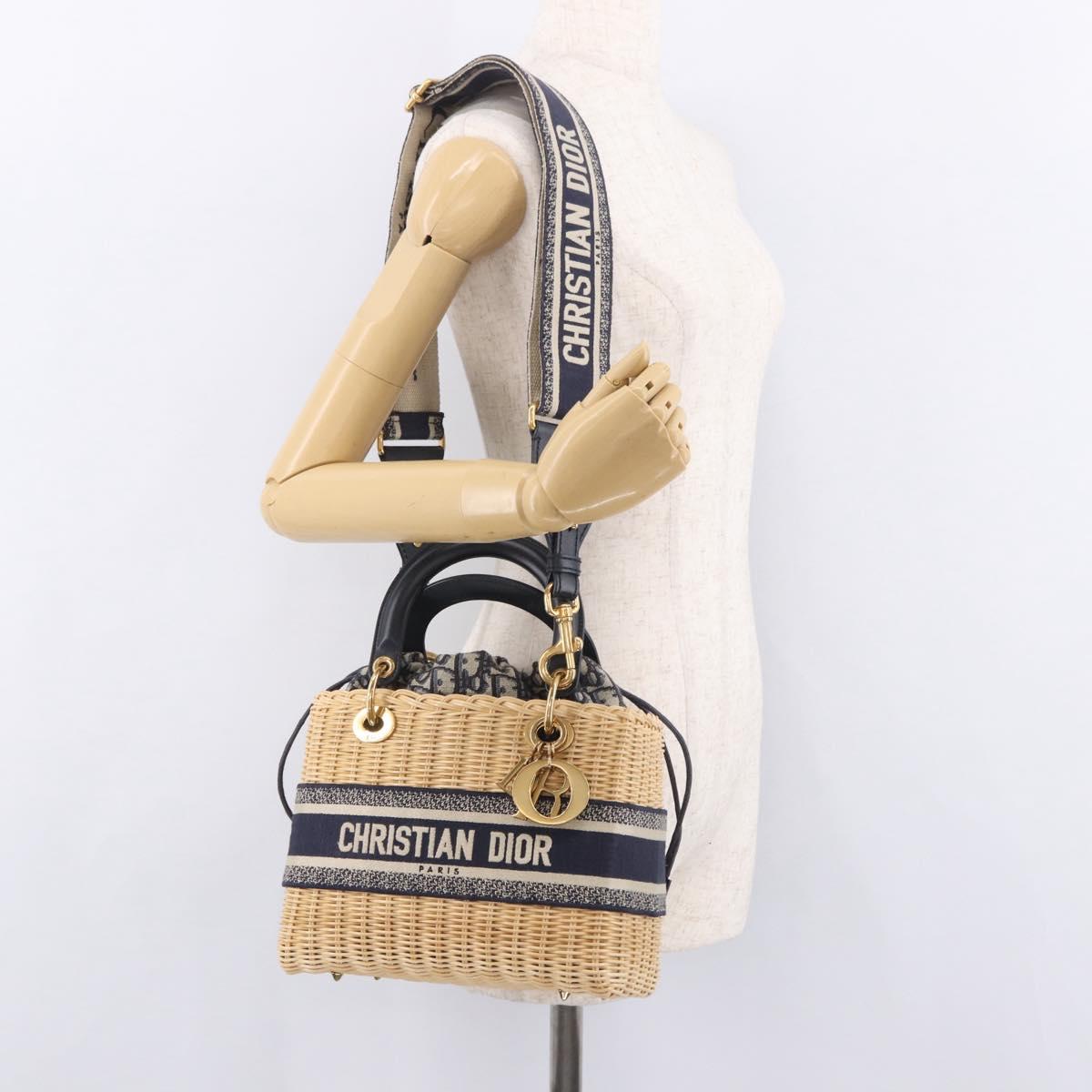 Christian Dior Oblique Jacquard Lady Dior Medium Rattan Navy Auth BA14029SAM