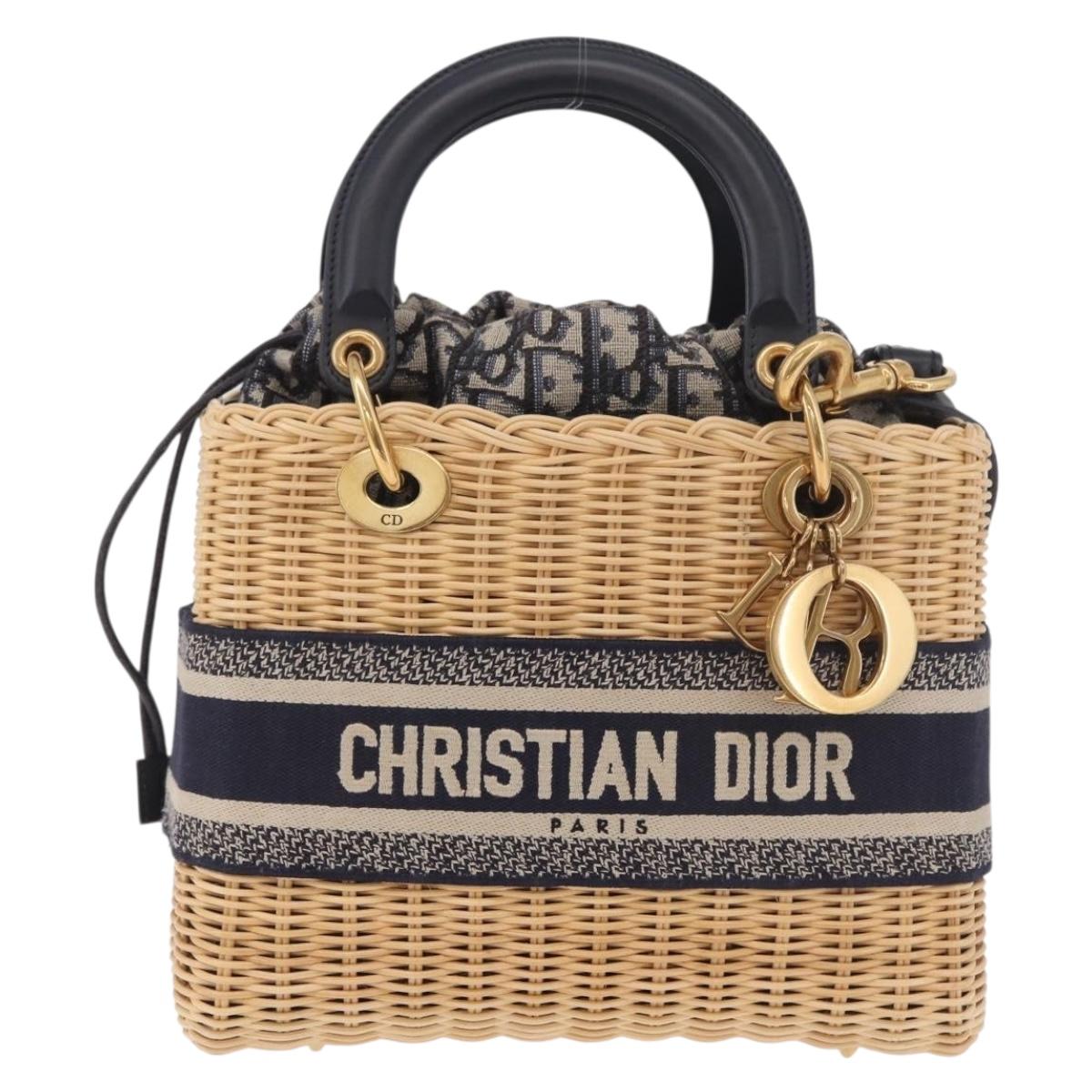 Christian Dior Oblique Jacquard Lady Dior Medium Rattan Navy Auth BA14029SAM