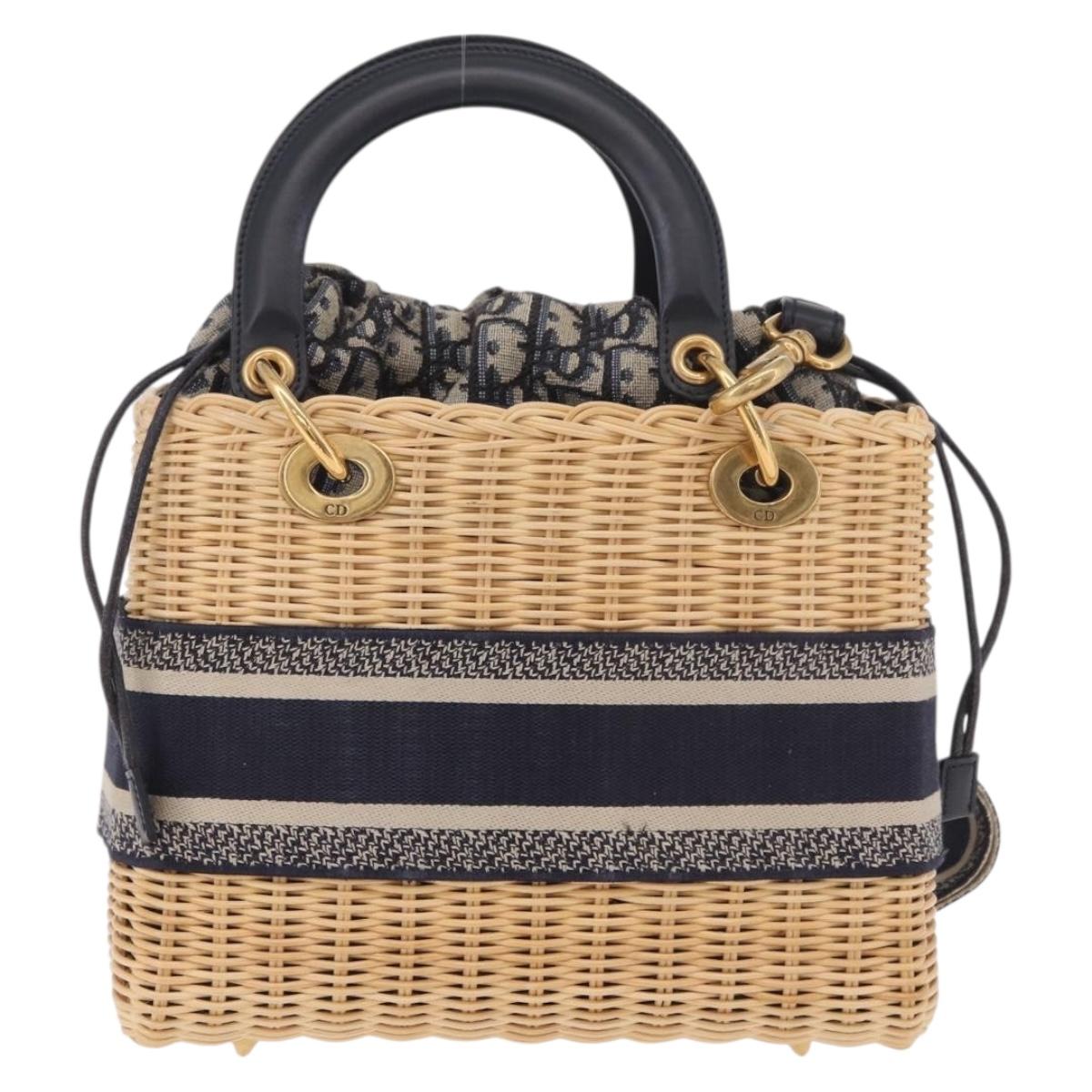 Christian Dior Oblique Jacquard Lady Dior Medium Rattan Navy Auth BA14029SAM