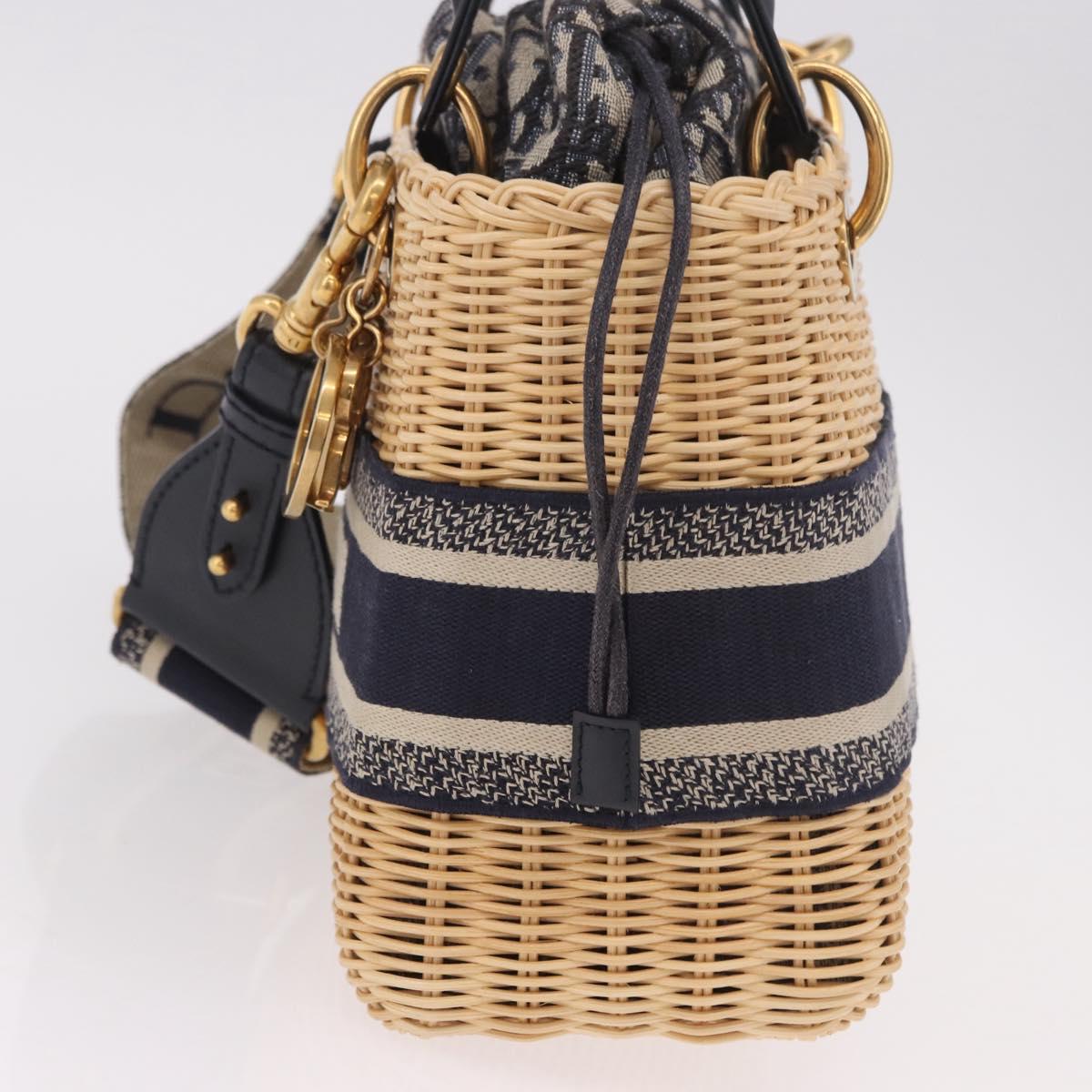 Christian Dior Oblique Jacquard Lady Dior Medium Rattan Navy Auth BA14029SAM