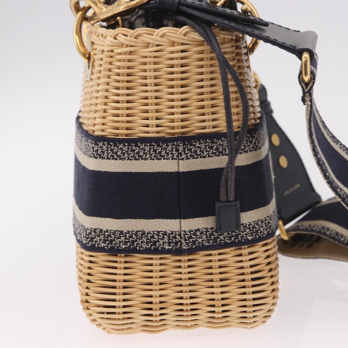 Christian Dior Oblique Jacquard Lady Dior Medium Rattan Navy Auth BA14029SAM