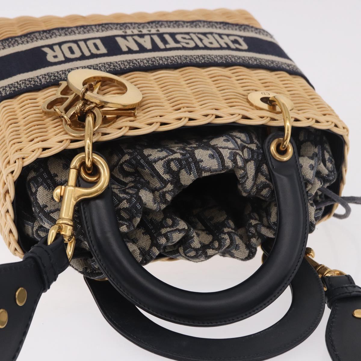 Christian Dior Oblique Jacquard Lady Dior Medium Rattan Navy Auth BA14029SAM