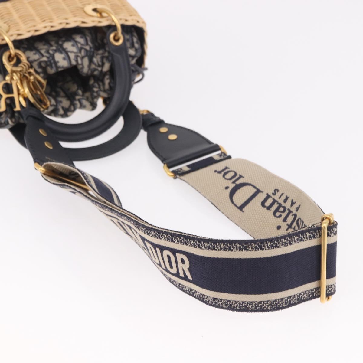 Christian Dior Oblique Jacquard Lady Dior Medium Rattan Navy Auth BA14029SAM