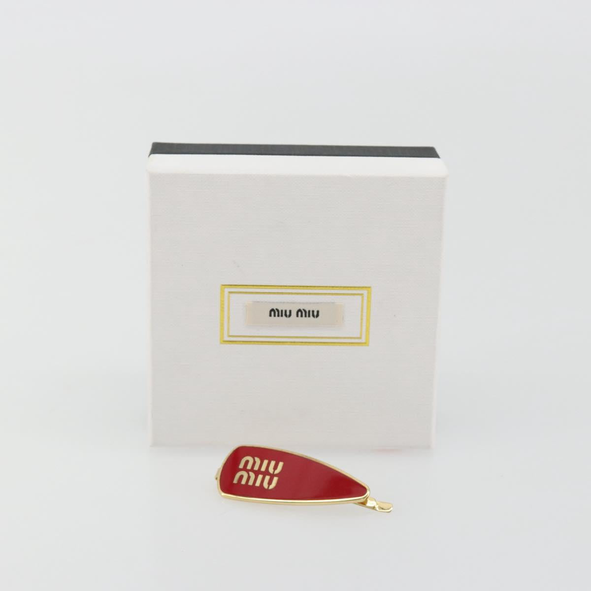 Miu Miu Barrette Hair Clip Metal Red Gold Auth BA14031M