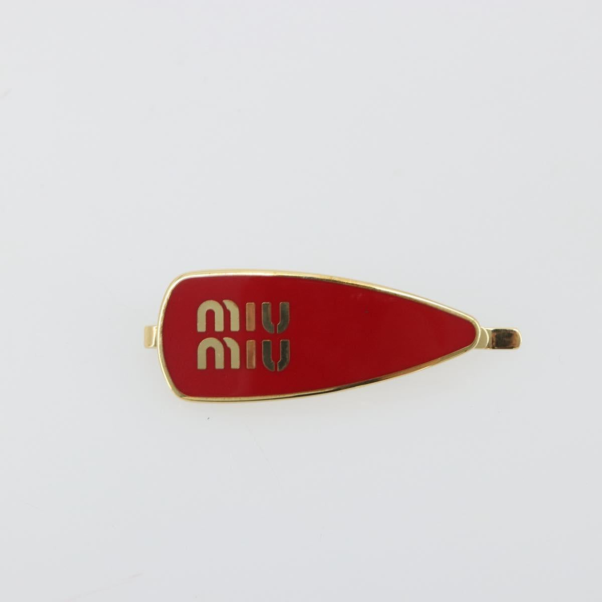 Miu Miu Barrette Hair Clip Metal Red Gold Auth BA14031M