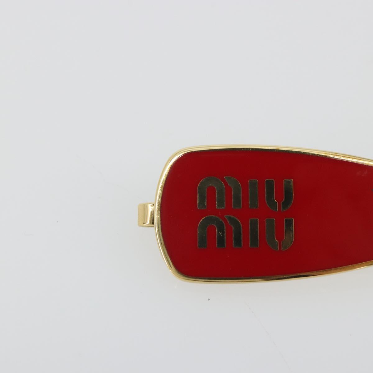 Miu Miu Barrette Hair Clip Metal Red Gold Auth BA14031M