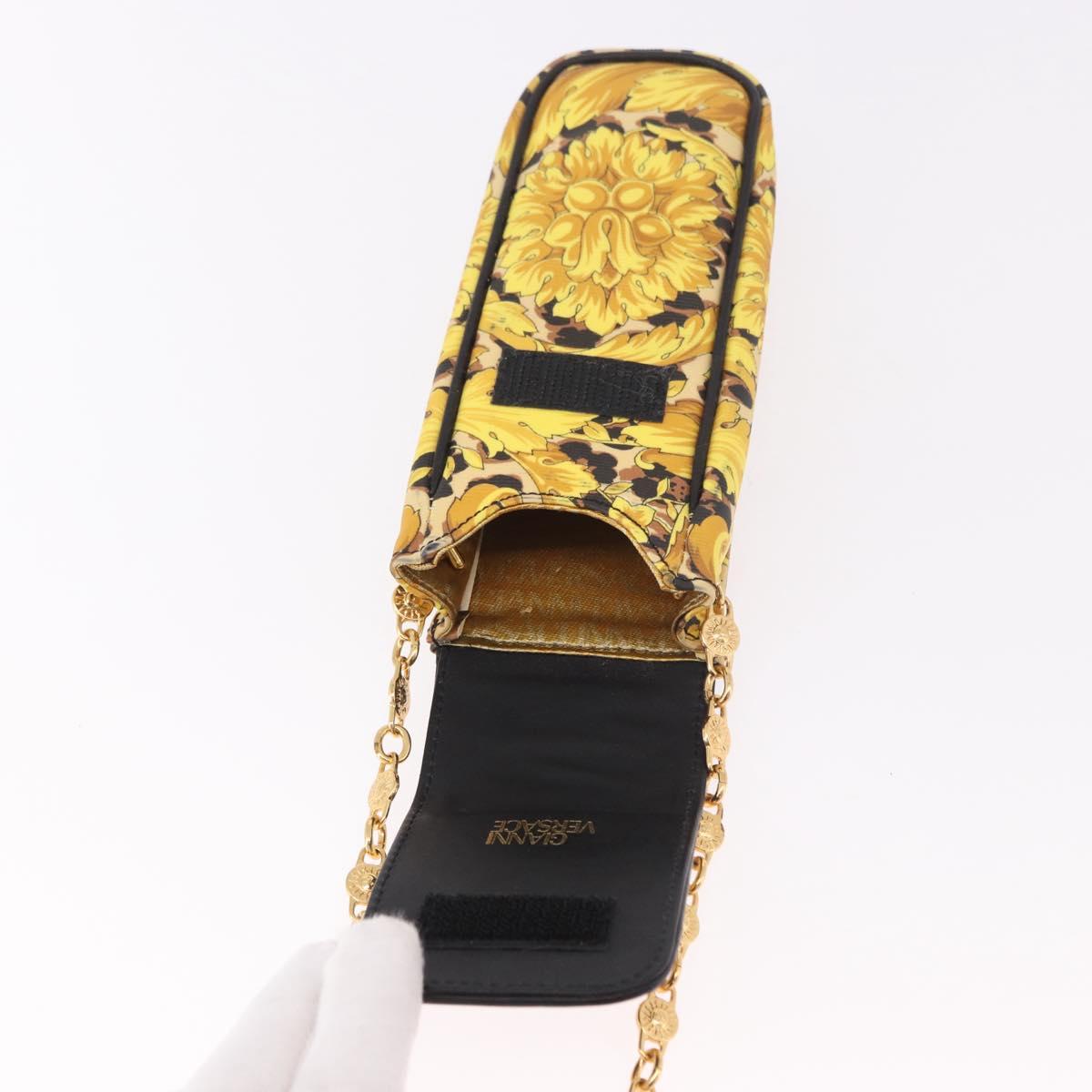 Gianni Versace Chain Shoulder Pouch PVC Canvas Yellow Gold Auth BA14033