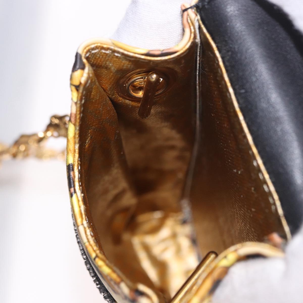 Gianni Versace Chain Shoulder Pouch PVC Canvas Yellow Gold Auth BA14033