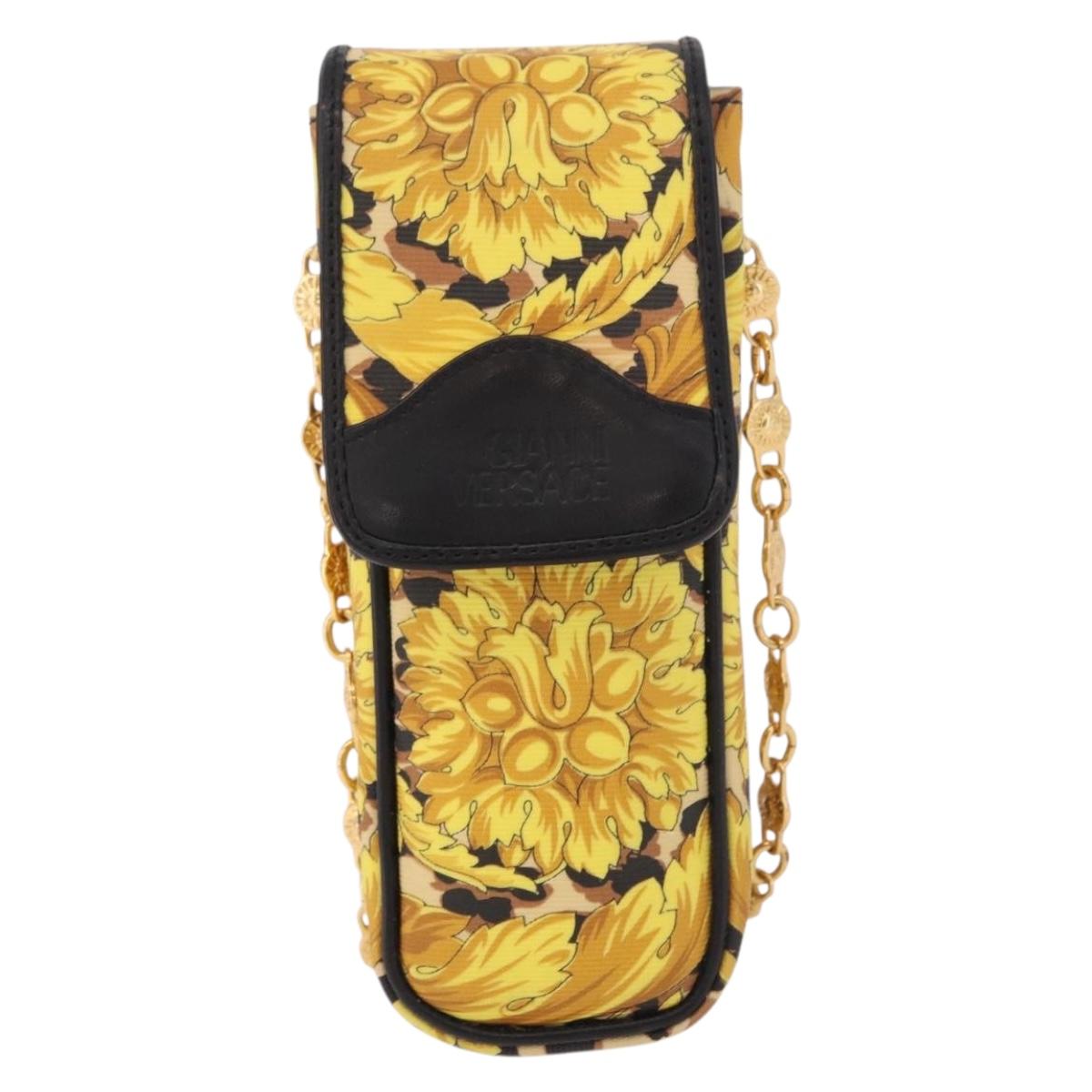 Gianni Versace Chain Shoulder Pouch PVC Canvas Yellow Gold Auth BA14033