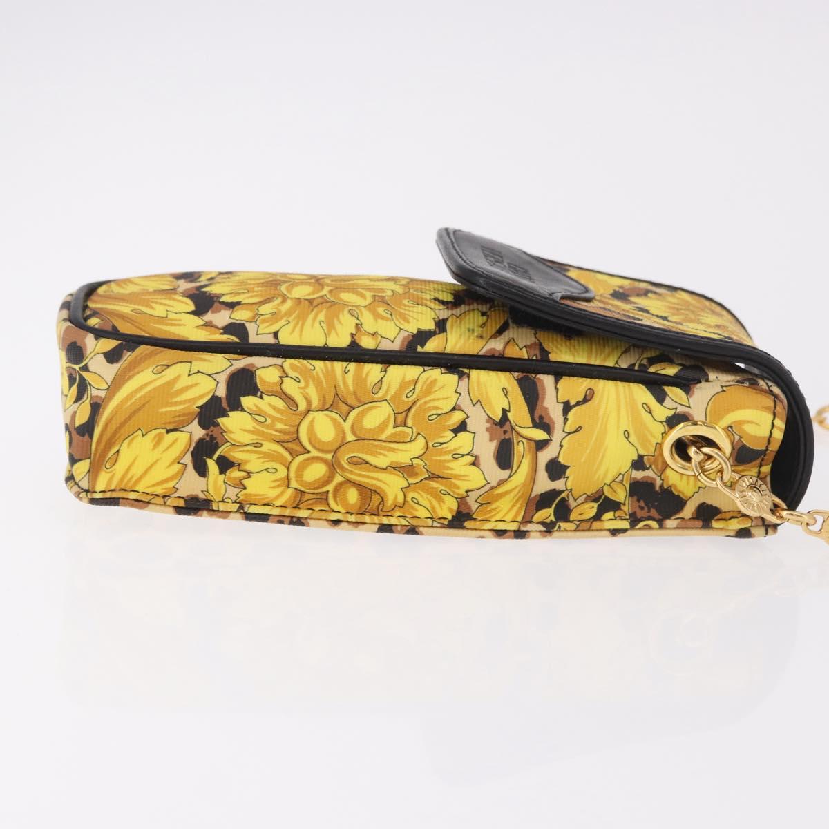 Gianni Versace Chain Shoulder Pouch PVC Canvas Yellow Gold Auth BA14033